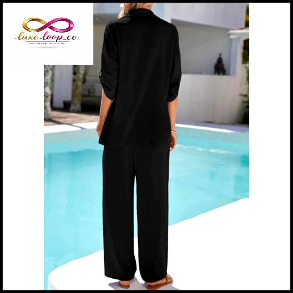 Large Polyester Two-Piece Set Button Down Shirt W… - image 2